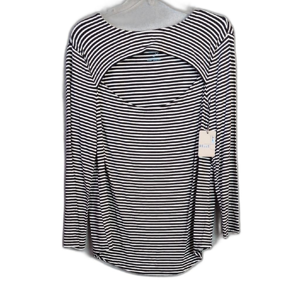 Belle Sky Black White Cut Out Stretch Top Womens XL NWT